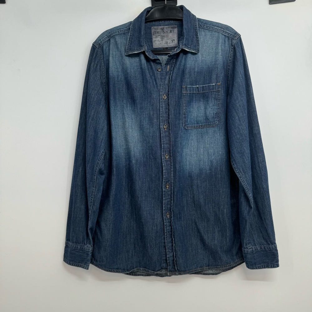 The Shirt  Men’s M Blue Denim Button Up Shirt Distressed